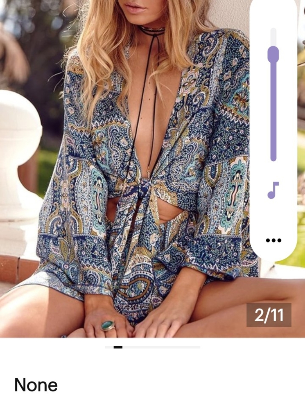 Boho Romper Bell Sleeve Hippie Festival Paisley Blue Green Romper Tie Front